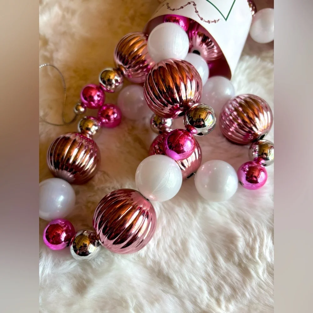 Pink white silver Holiday ornament Garland bulbs . 72 “ inch - NWTS